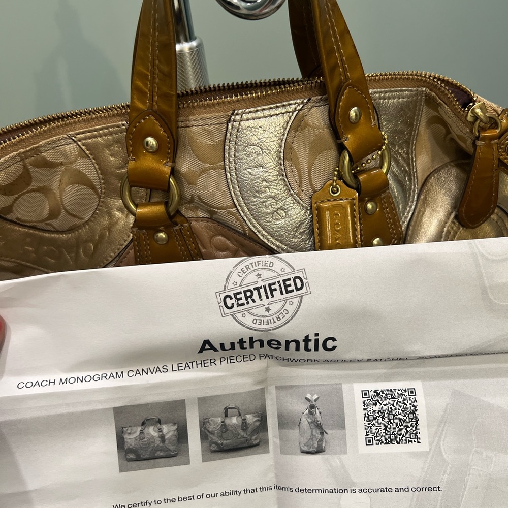 Coach Ashley Patchwork Metallic  Canvas Jacquard Satchel F15474 - Picture 10 of 10